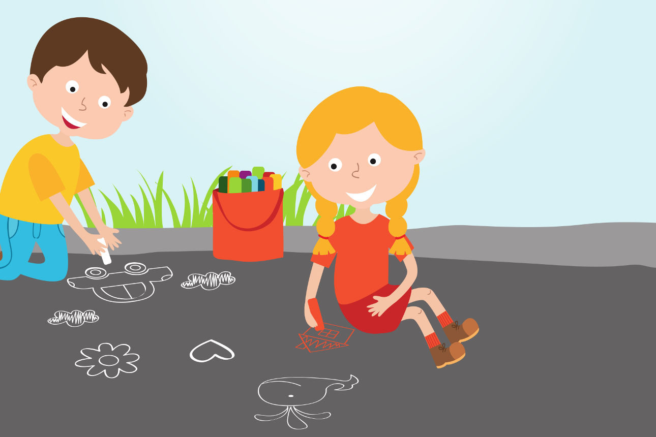 Jeux avec des craies de trottoir